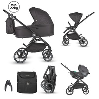 Carucior modular 3in1 Coccolle Serry Jet Black cu Scoica auto iSize Coccolle Rilax Greystone