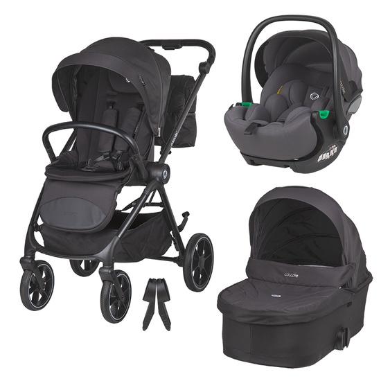 Carucior modular 3in1 Coccolle Serry Jet Black cu Scoica auto iSize Coccolle Rilax Greystone
