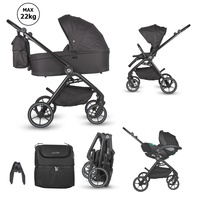 Carucior modular 3in1 Coccolle Serry Jet Black cu Scoica auto iSize Coccolle Rilax Black