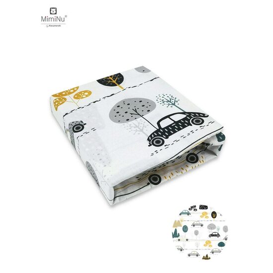 Cearceaf cu elastic, MimiNu, Pentru patut 140X70 cm, Din bumbac certificat Oeko Tex Standard 100, Childrens Journey Grey