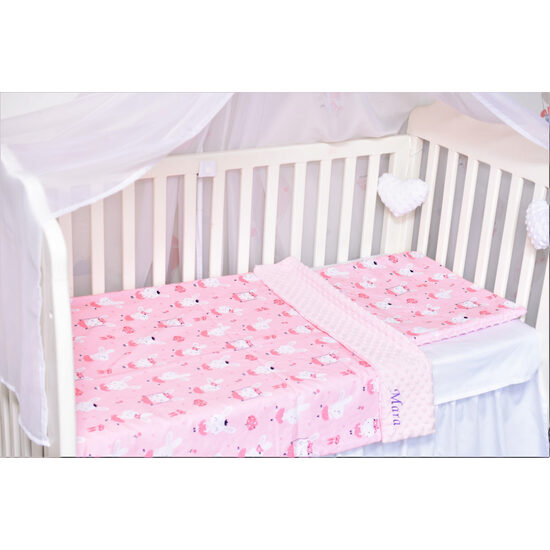 Lenjerie 3 piese patut 120x60 cm model iepurasi balerine si plus roz pal